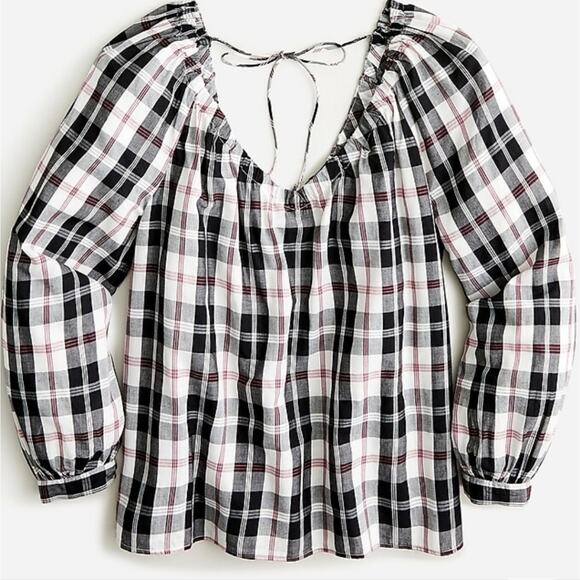 NEW J. Crew V-Neck Black Plaid Checkered Long Sleeve V-Neck Top - Picture 4 of 13